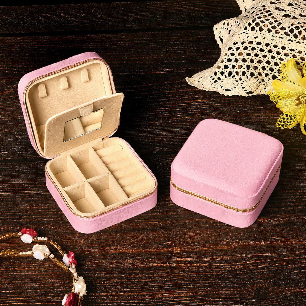 Elegant Velvet Jewelry Box with Mirror for Necklaces, Rings, and Earrings