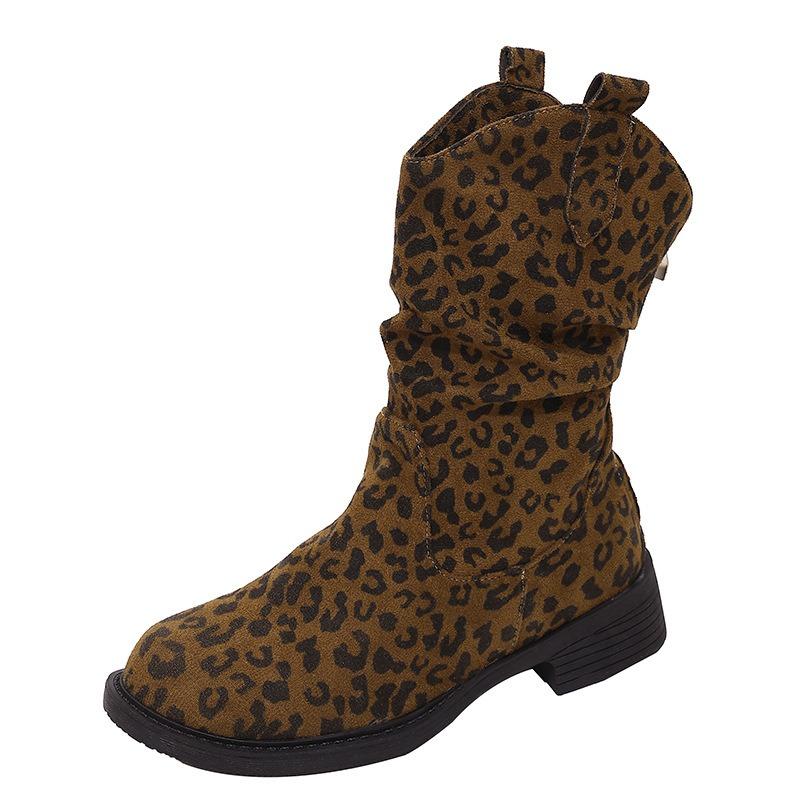 

New autumn and winter stacking boots women s western cowboy boots women s medium boots large size women s boots 42 цветной печати леопарда