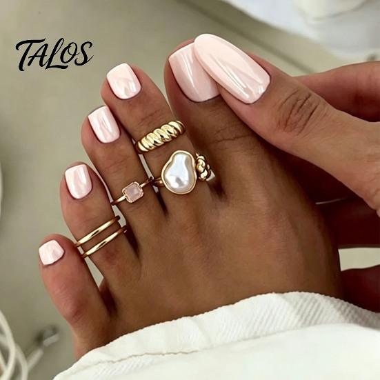 Zinc Alloy Rings 4Pcs Faux Baroque Pearl Toe Ring Set, Non Tarnish Open Women Feet Jewelry for Women, Adjustable Golden Plated Foot