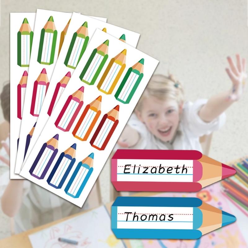 10 Stück bunte Namensetiketten für Kinder für Stifte Wiederverwendbar Cartoon-Designs Sicheres Ungiftiges Papier Schulzubehör