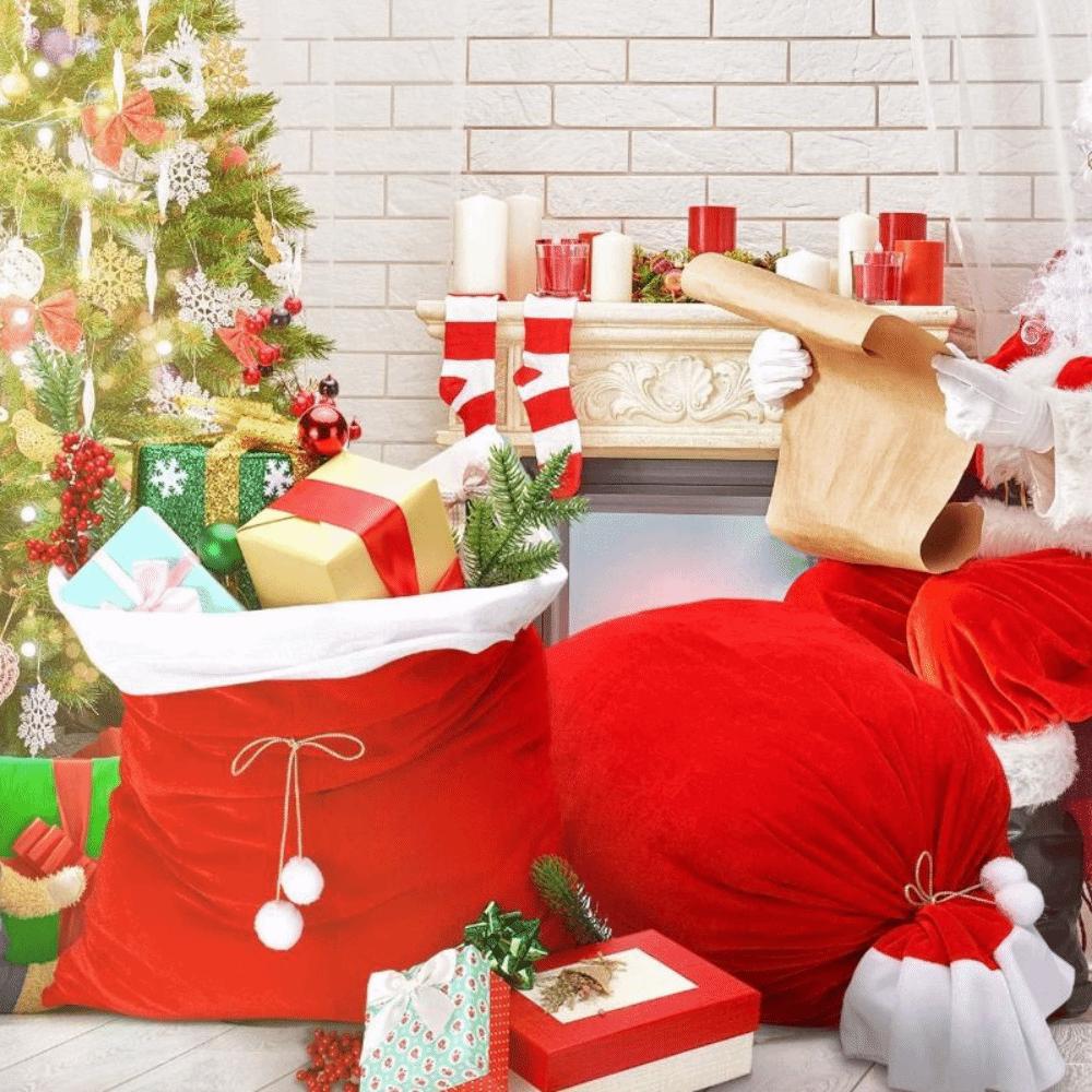 Red Extra Large Christmas Bag Creative Plush Storage Pouch Xmas Decoration Candy Bag  Christmas Eve