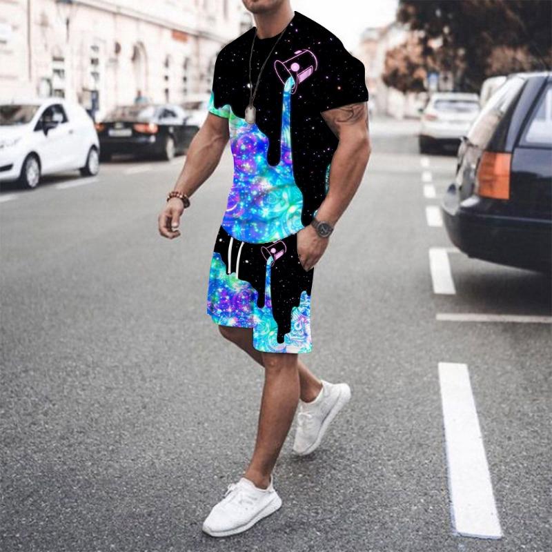 Luxury Brand 3D Lion Printed Men's T-Shirt Set Summer O-Neck Short Sleeve Oversized TShirt Top 3D Style Men's Casual Fashion Set