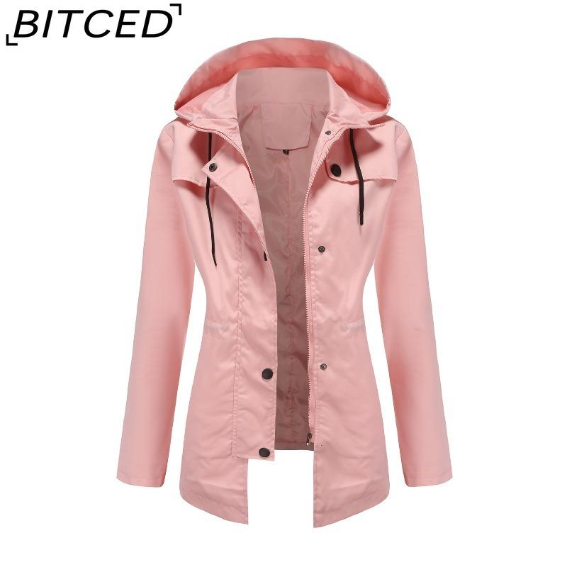 

BITCED Women s Mid-Length Trench Coat with Hooded Cardigan and Outdoor Rainwear S рожевий