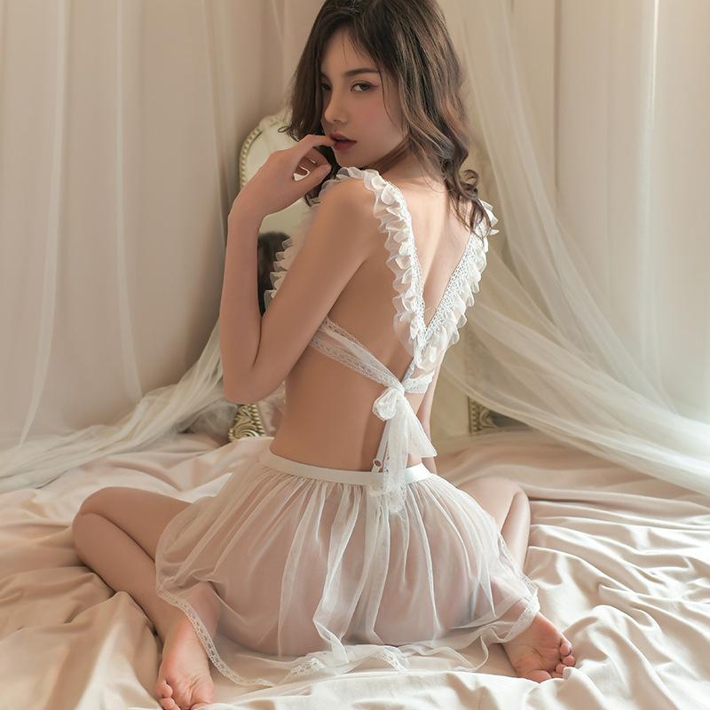 Sexy Pajamas Hot Backless Mesh Seduction Thin Nightdress Women's Loungewear Set