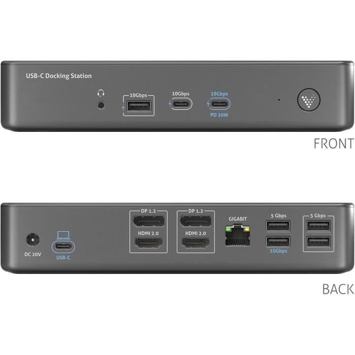 Station d'accueil usb-c - vuelogic - 14-en-1 - double écran - 4k hdmi - ethernet - noir