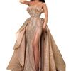 Elegant Gold Sequin Evening Dress With Sleeveless Wrap Design For Summer