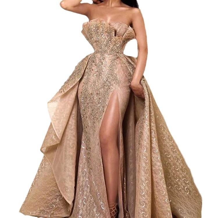 Elegant Gold Sequin Evening Dress With Sleeveless Wrap Design For Summer