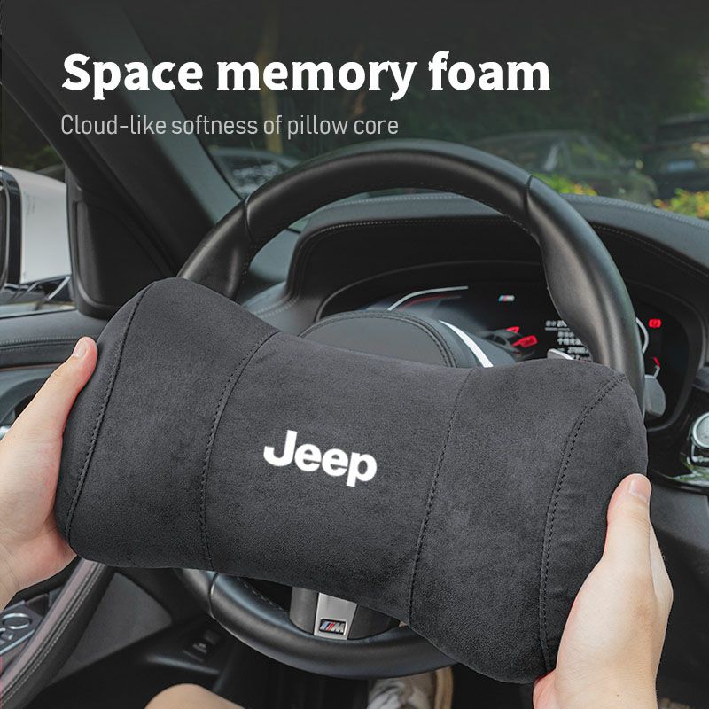 Cup Holders Car Seat Suede Memory Cotton Neck Pillow Headrest For Jeep Grand Cherokee Wrangler JK Gladiator Compass Renegade Wag