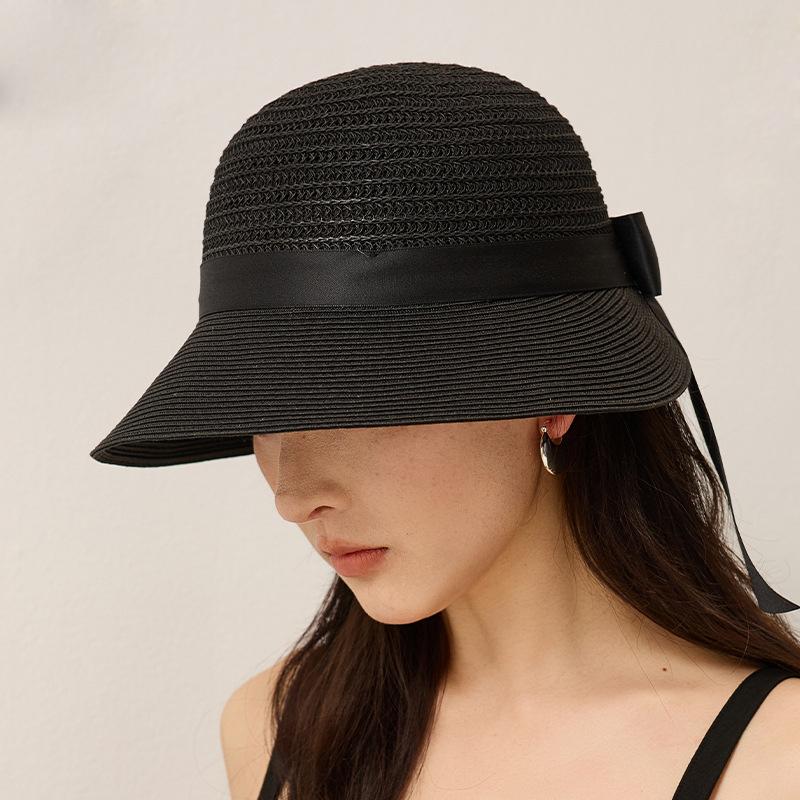 Sunscreen Straw Hat Women's Summer Hollow-Out Breathable Bow Sun Hat