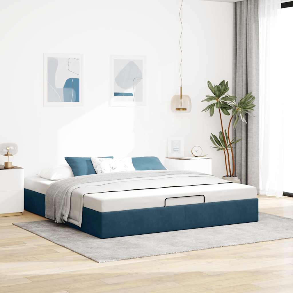 Ottoman Bed without Mattress Dark Blue 160 x 200 cm Velvet