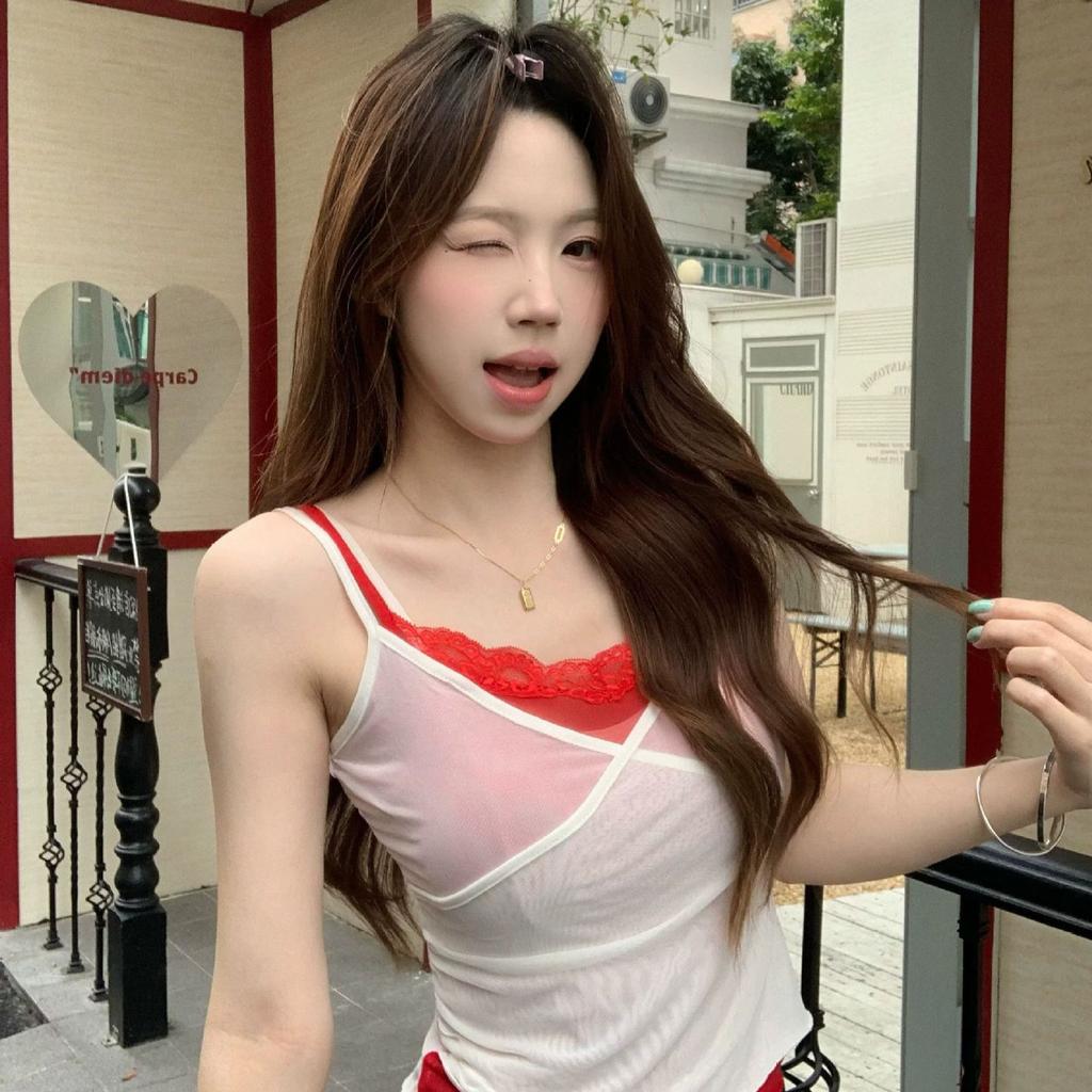Pure Desire Spice Girl Stacks Fake Two-piece Lace Suspender Vest for Women's Summer Wear New Unique Super Good-looking Sleeveless Top