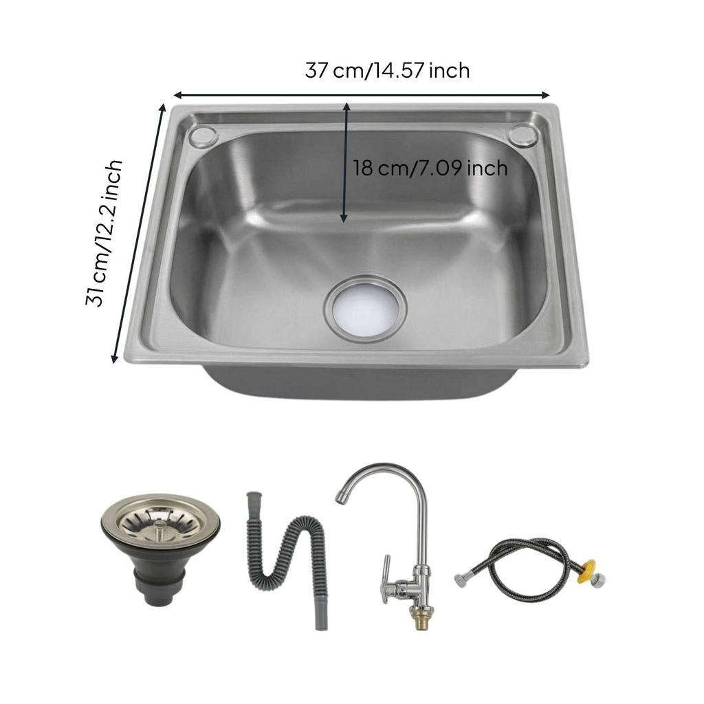 Stainless Steel Sink Resistant Single Bowl Easy To Clean for Homeowners, Renovators, Kitchen,