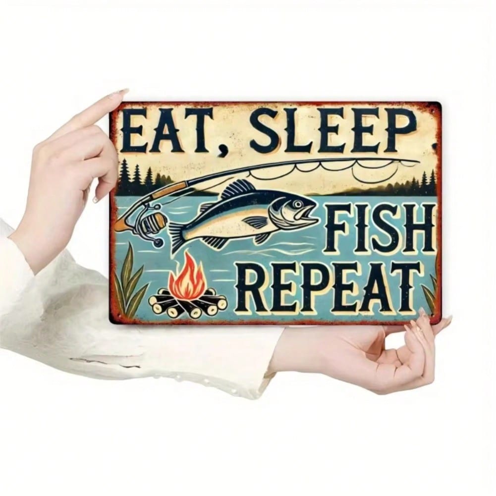 Vintage Fishing Sign, Camping Lake Cabin Wall Decor for Home Bathroom Bedroom