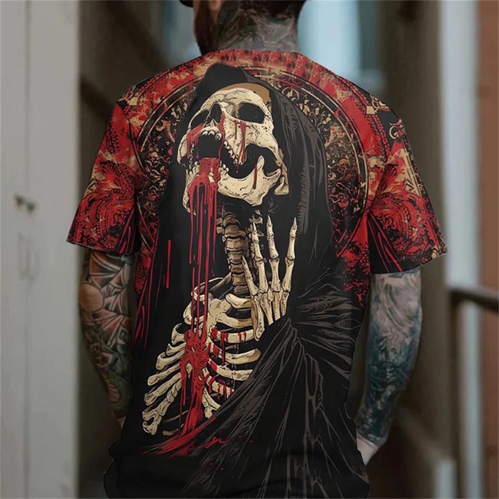 Summer Vintage Horror Skull 3D Print T-Shirts Streetwear Men Fashion Oversized O-Neck Short Sleeved T Shirt Tees Tops Clothing