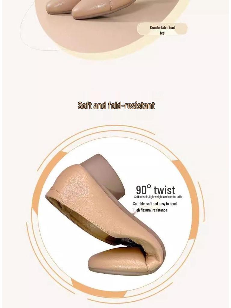 Damskor i äkta läder med mjuk sula och spetsig tå, mångsidiga och bekväma för vår och höst, aprikosfärgade