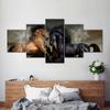 5 Panel Clashing Wild Horses Wall Art Running Horses Canvas Painting Horses On Beach Posters for Living Room Wall Decor No Frame