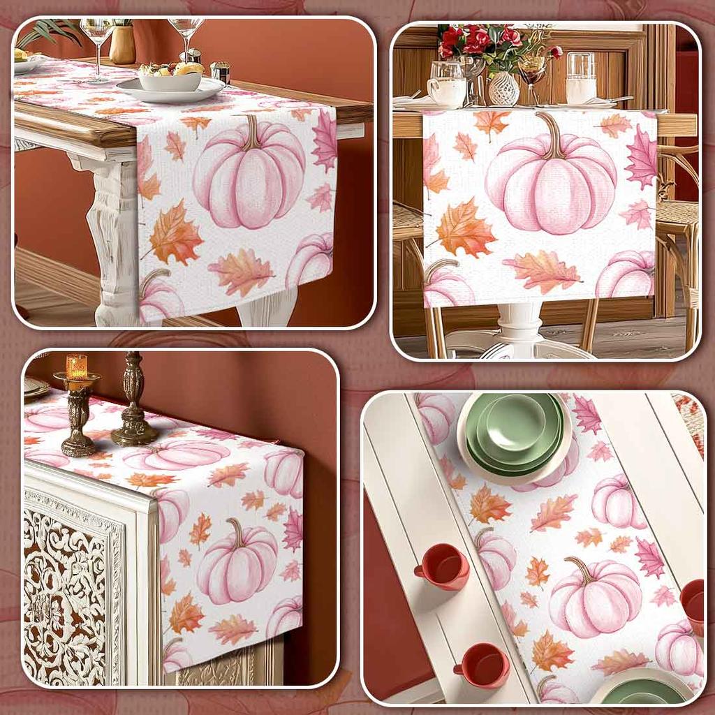 Thanksgiving Pumpkins Autumn Leaf Polyester Table Runners Wedding Decoration Durable Kitchen Dining Table Runners Party Supplies