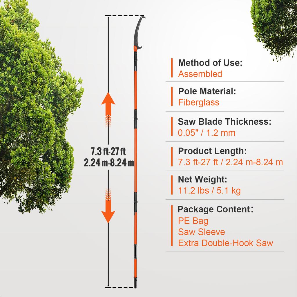 SucceBuy Manual Pole Saw Extendable Tree Pruner Sharp Steel Blade for Branches Trimming with Lightweight Aluminum Alloy Handle