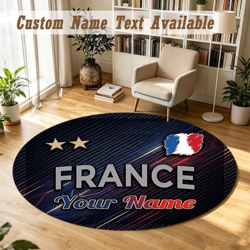 Round Rug Custom NameFrance national football team Pattern Non Slip Carpet Home Floor Decor