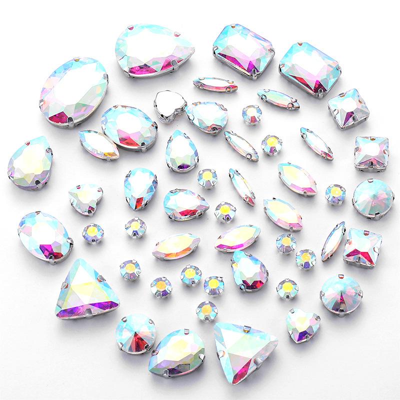 Mixed 50 Rhinestones Single Claw Glass Hand Sewing Drill Claw Drill DIY Wedding Decoration Clothing Crystal Buckle Rhinestone Sew on Beads