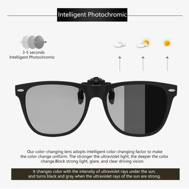 Mirror Flip Up Clip on Polarized Sunglasses Clips Pochromic Driving Fishing Eyewear Night Vision Lens Sun Glasses Clips
