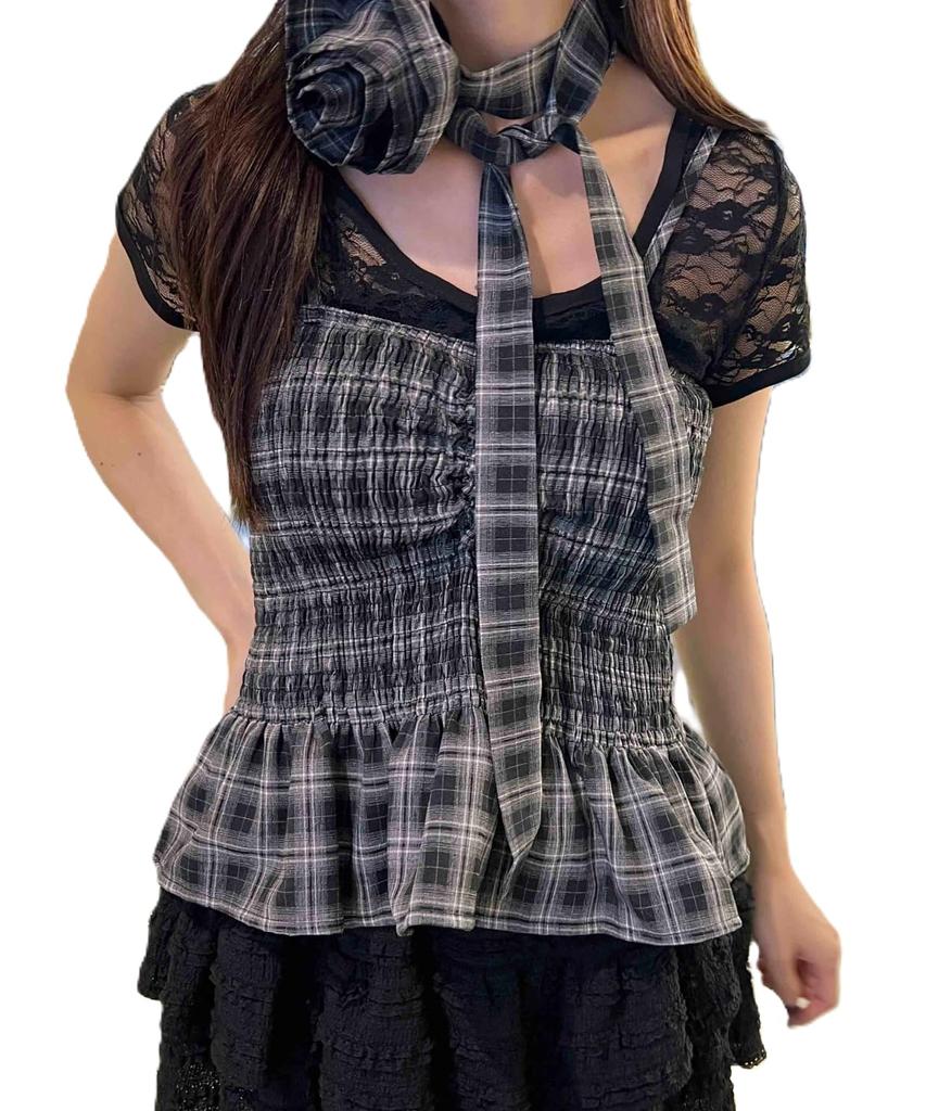 WEGO PHILLY Rose Choker Check Strapless Size Black Set, Pattern, Top, Women's, F,