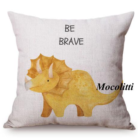 Cute Dinosaur Nordic Watercolor Cartoon Painting Kid'S Nursery Art Sofa Decoration Throw Pillow Case Cotton Linen Cushion Cover