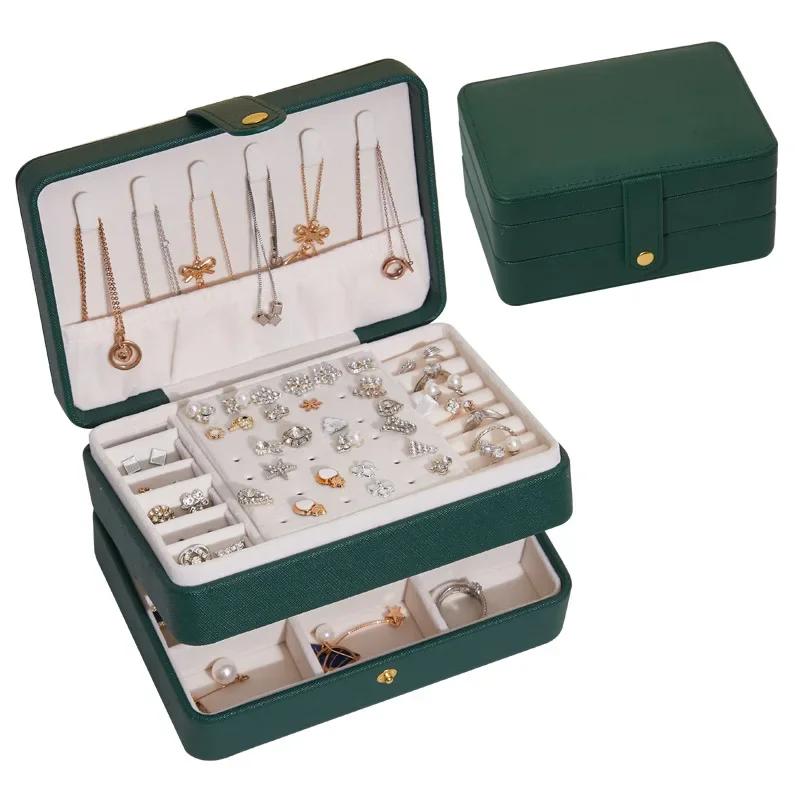 

Portable Jewelry Box Large Capacity Jewelry Organizer Display Jewelry Case Button Leather Storage Zipper Jewelers