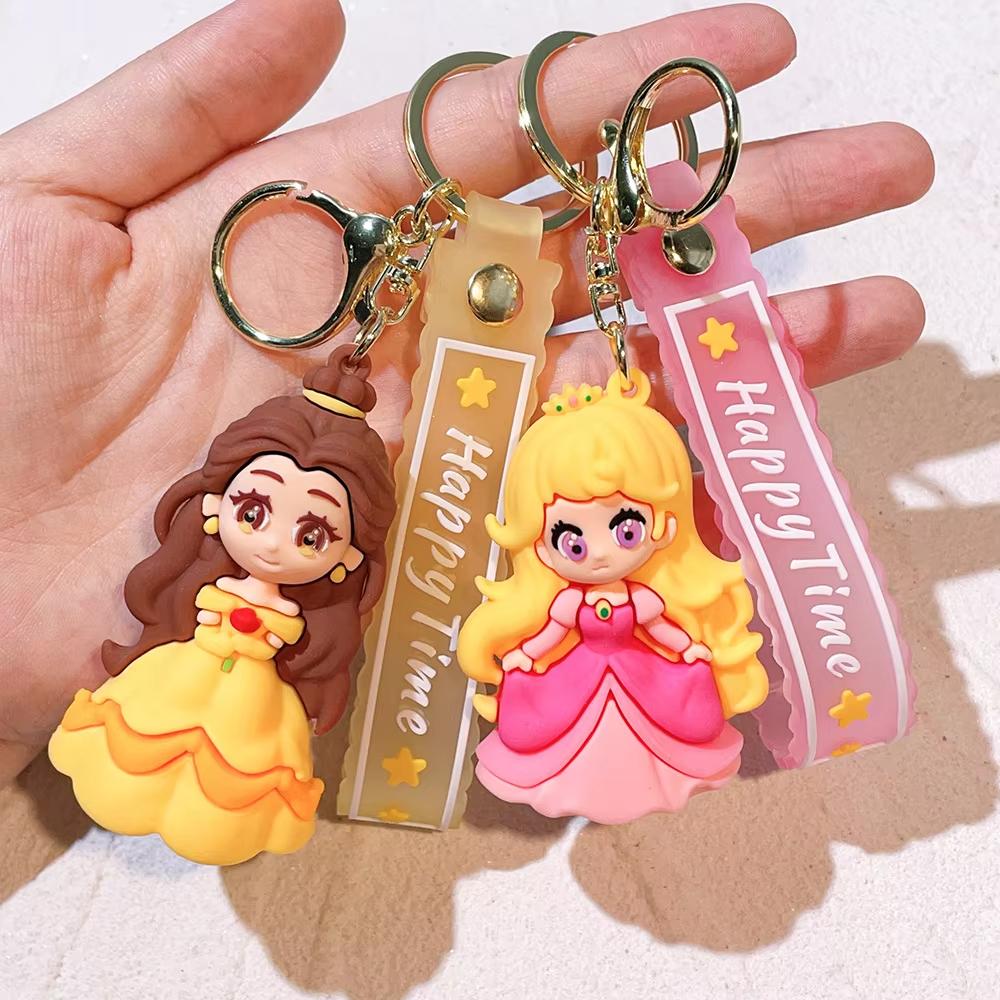 MINISO Princess Doll Keychain Snow White Ariel & Elsa Pvc Toy Phone Ornaments Bag Charms Car Key Girls Birthday Gifts