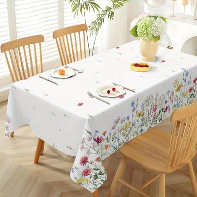 Forårsblomstret Rektangulær Dug til Borddekoration Gårdhus Landlig Vilde Blomster Print Dug Feriefest Dekoration