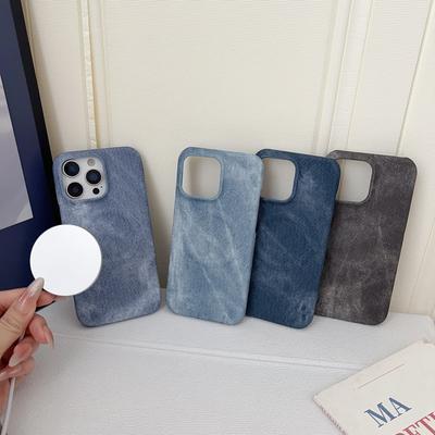 Custodia Slim Magnetica in Tessuto Denim per iPhone 16 Pro 15 Plus 14 Pro Max 13 12 PC Rigido Opaco Antiurto Ricarica Wireless per Cover Telefono Magsafe
