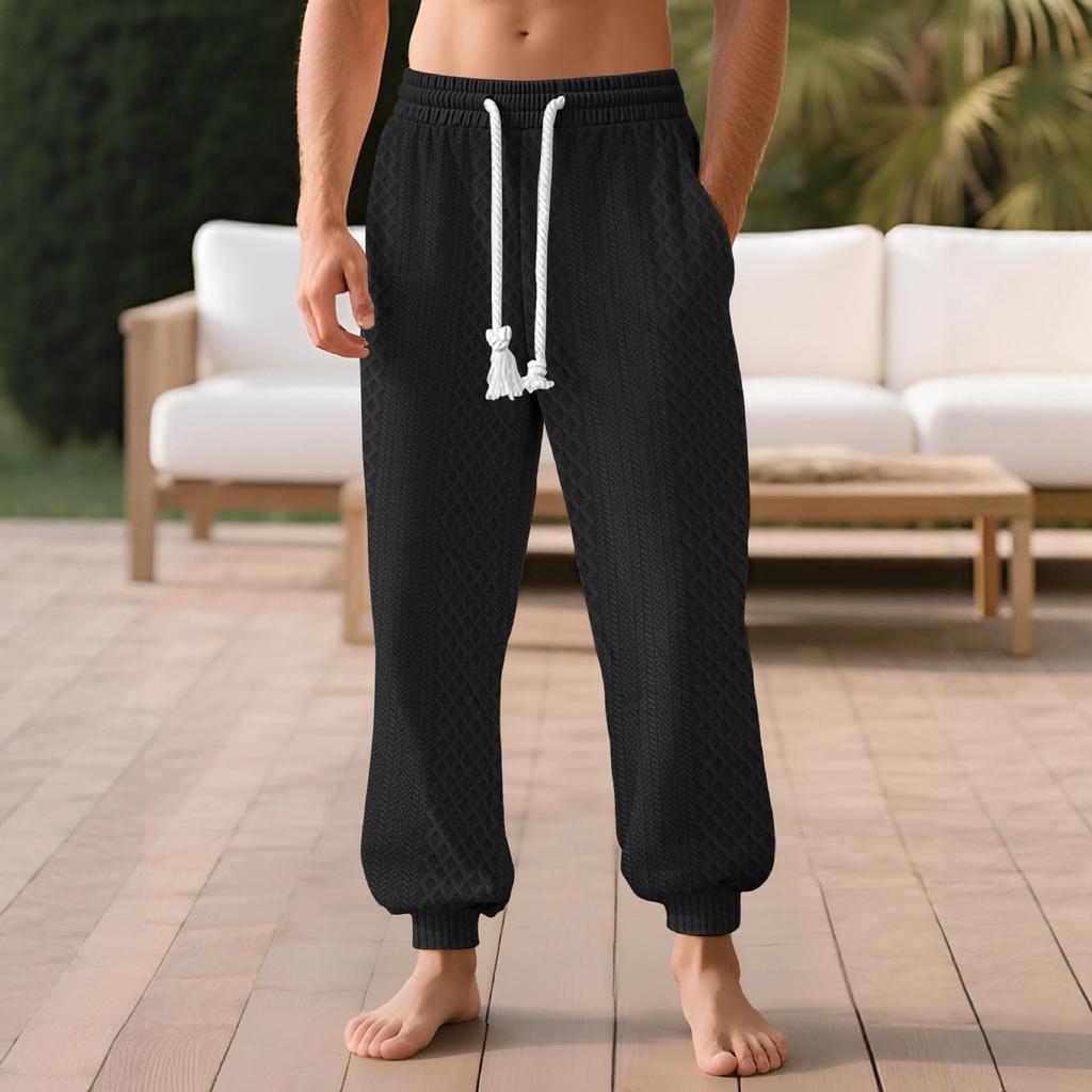 Men's Casual Waffle Pants Lightweight Stretch Joggers Trousers Ribbed Jacquard Knit Textured Drawstring Pants with Pockets Workout Sweatpants for Men