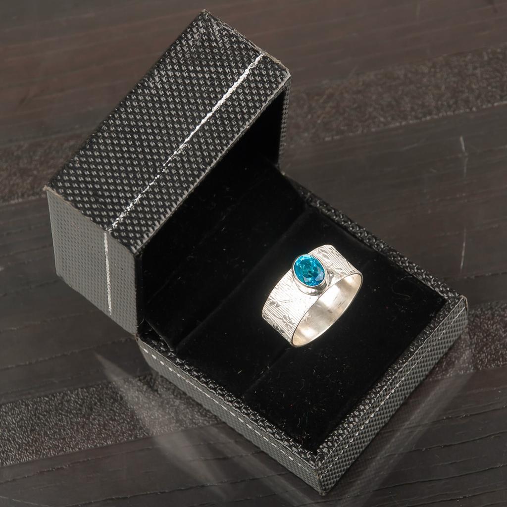 Swiss Blue Topaz Gemstone 925 Sterling Silver Jewelry Handmade Ring Gift For Mom RR-3-6