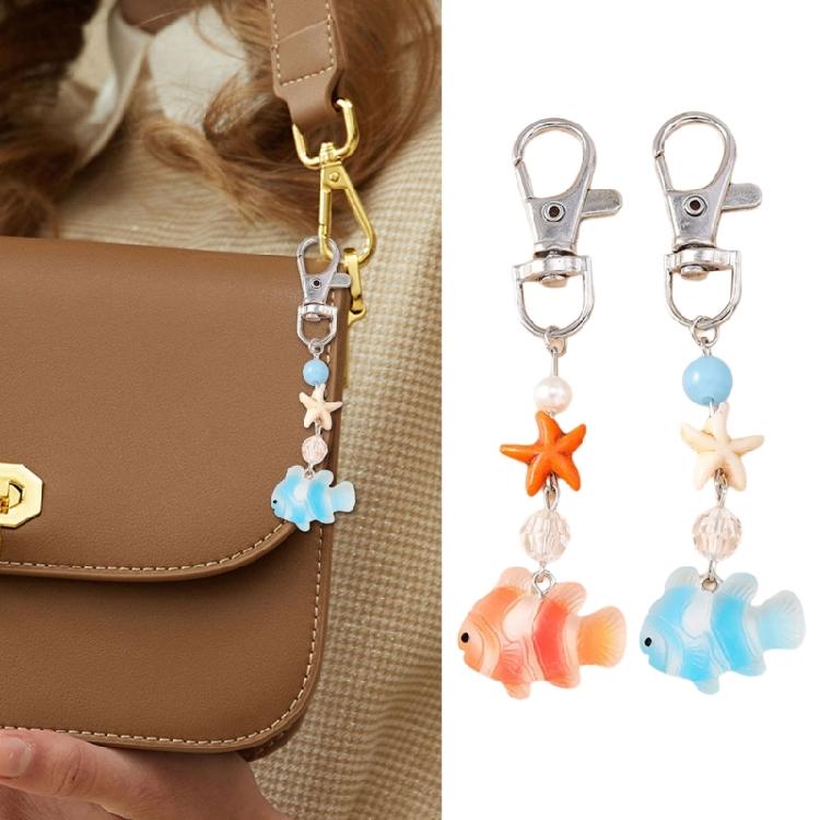 Vibrant Sea Creature Key Holder Creative Starfish Clownfish Design Resin Alloy Keyring For Everyday Use