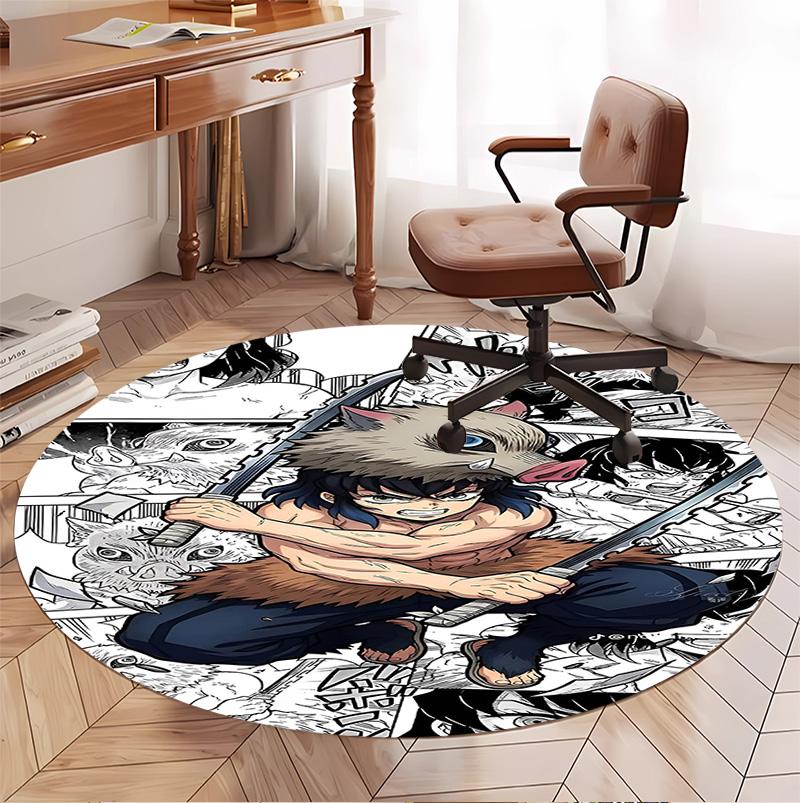 Demon Slayer Pattern Round Rug, Indoor/Outdoor Mat, for Picnic, Gameroom, Bedroom, Office, Living Room, Home Decor Carpet, Birthday Gift