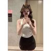 Pure desire style white polka dot neck off-the-shoulder top women's summer design sense niche U-neck chic Spice Girl vest tide