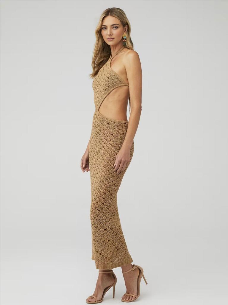 Women's Sexy Knitted Mesh Cut Out Swimwear Cover Up 2025 Summer Chic Backless Lace-up Split Bodycon Beach Maxi Dress Outfit K74