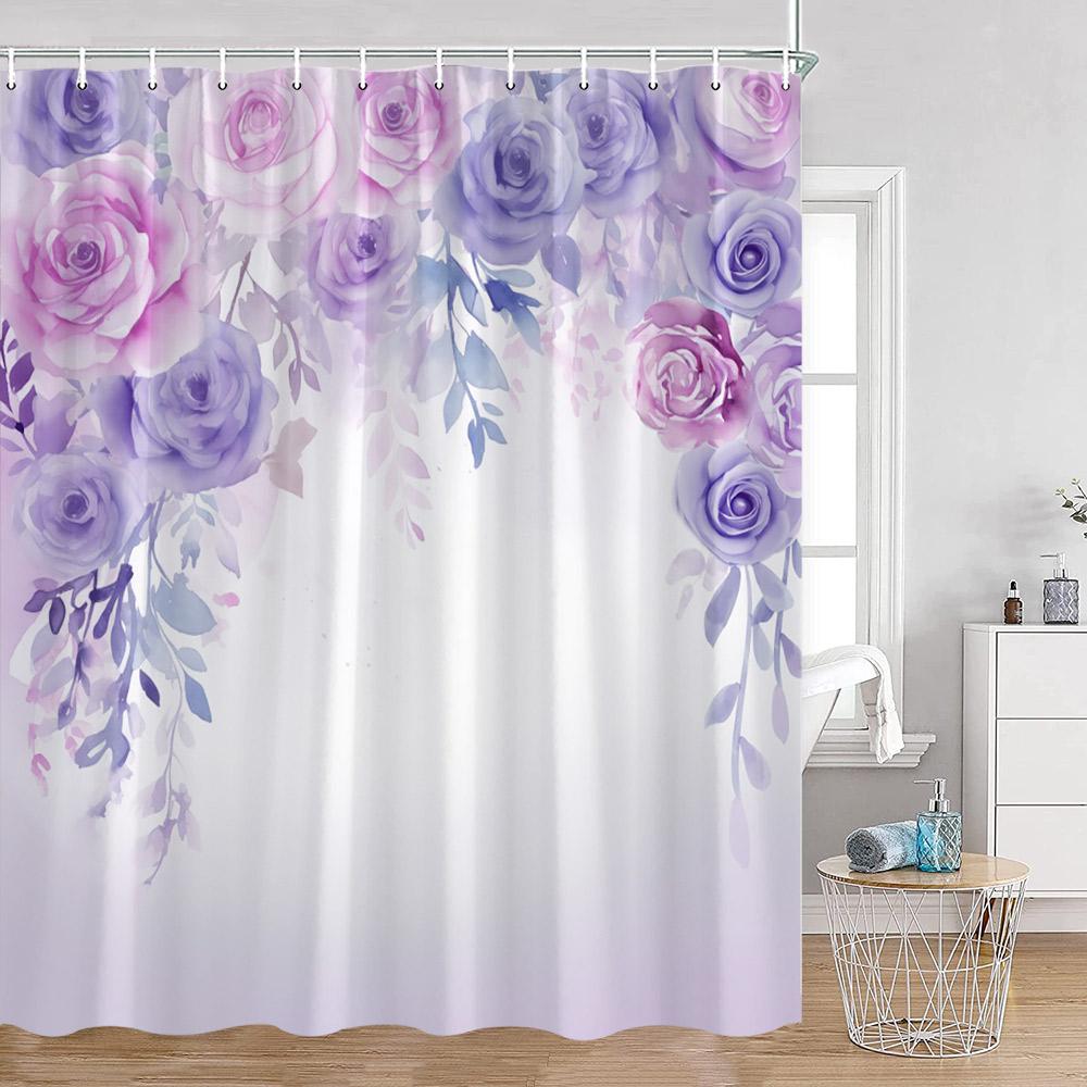 Purple Flowers Shower Curtains Wisteria Lavender Butterfly Birds Pirple Floral Bathroom Decorations Modern Elegant Bath Curtain