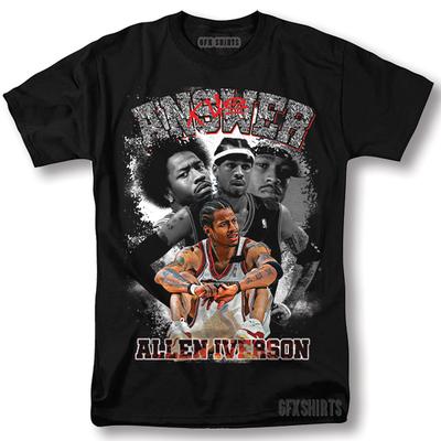Allen Iverson The Answer Sixers Anni '90 Pallacanestro Vtg Stile Retrò Maglietta Nera
