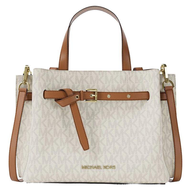 

Michael Kors MK Emilia Signature Logo Gold Hardware Coated Canvas Shoulder Tote Bag Small Women handbags Vanilla Brown 30F5GU5S1B-VANILLA/ACORN Basic Set (Bag)