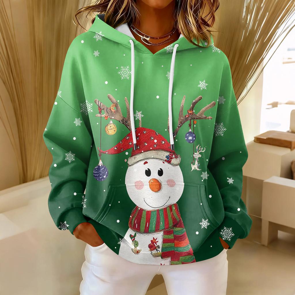 Women's Loose Comfortable Casual Fashion V-Neck Christmas Print Long Sleeve Hoodie