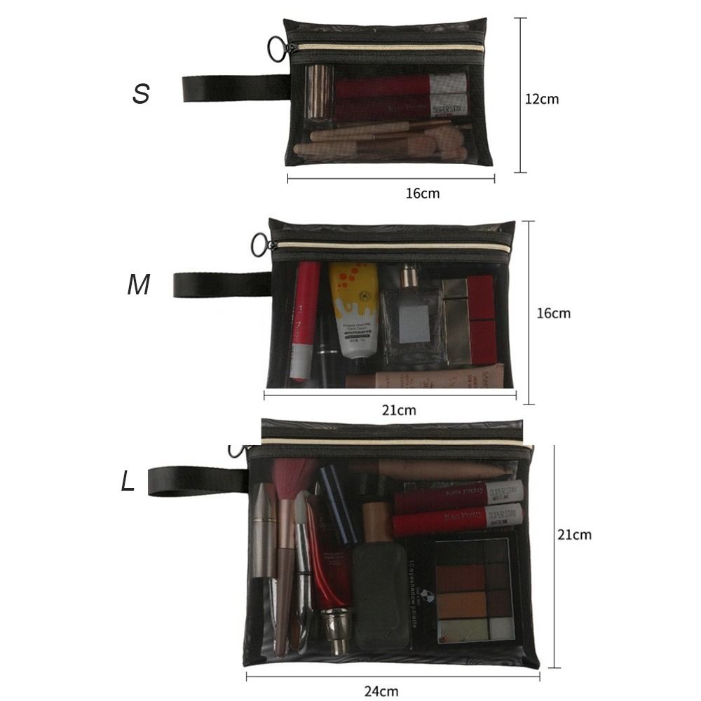 Durable Mesh Cosmetic Bag Black Translucent Lipstick Key Storage Pouch Portable Zipper Travel Toiletry Bag