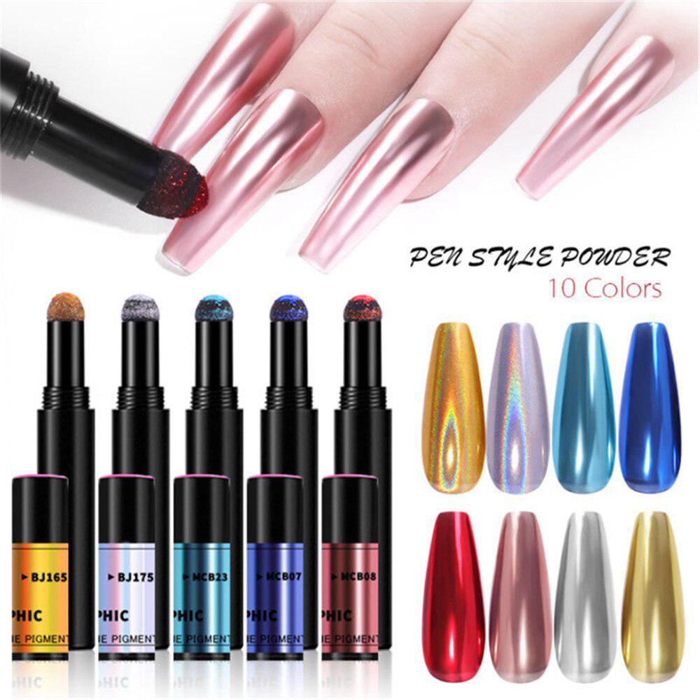 10 Colors Air Cushion Magic Powder Pen Makeup UV Gel Chrome Holographic Mirror Effect Metal Powders Nail Art Laqcuer Manicure