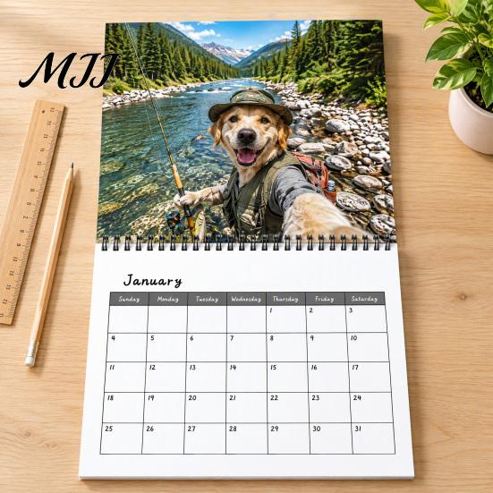 Practical Note-taking Calendar 2027 Adventure Dog Wall Calendar, 12-Month Cute Puppy Photography Planner with Desktop Display Spiral Binding,