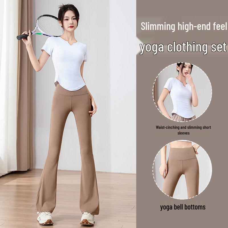 2025 Damen High Waist Yoga & Pilates Set: Schlaghose & Trainings-Top