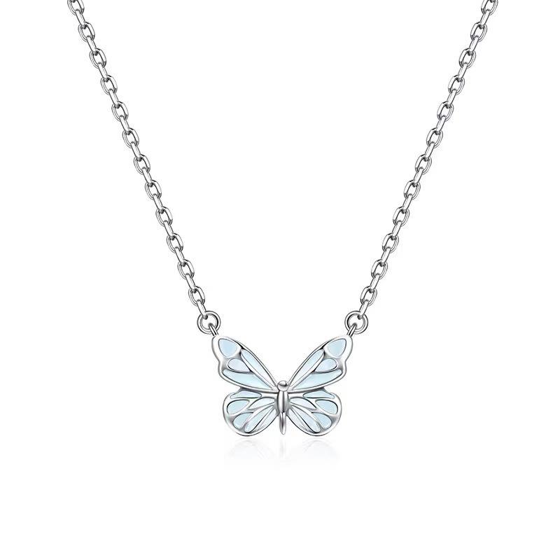 Blue Luminous Aurora Butterfly Necklace & Bracelet Set - Mori Style
