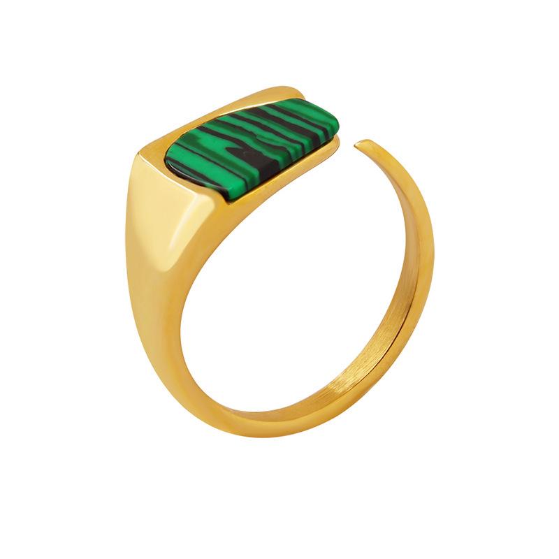 Retro Turquoise Adjustable Women's Ring, Hypoallergenic Titanium Steel, 18K Gold Finish, Japanese Korean Style