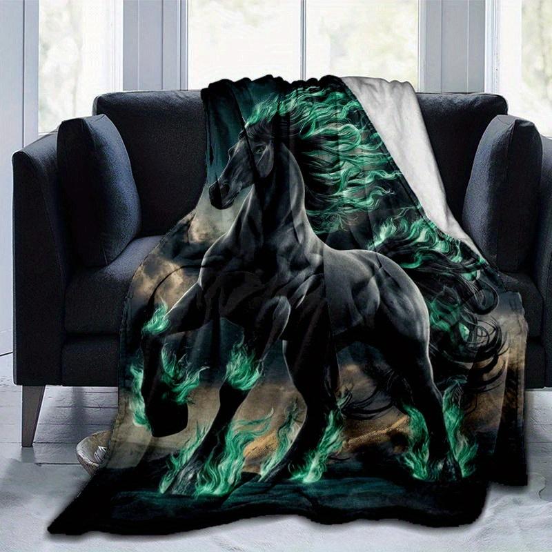 

1pc Horse Printing Lightweight Flannel Blanket, Comfortable and Warm Blanket, for Camping Sofa Bed and Couch Office, Gift 100x150cm