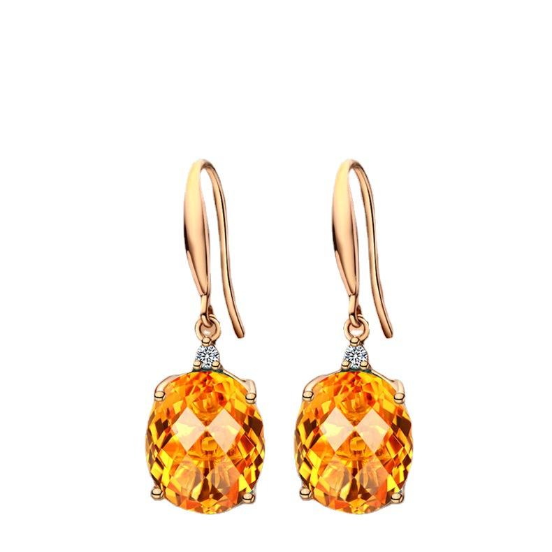 Wish Citrine Long Earrings Women'S 18K Gold Oval Earrings Colored Gemstone Champagne Gold Jewelry