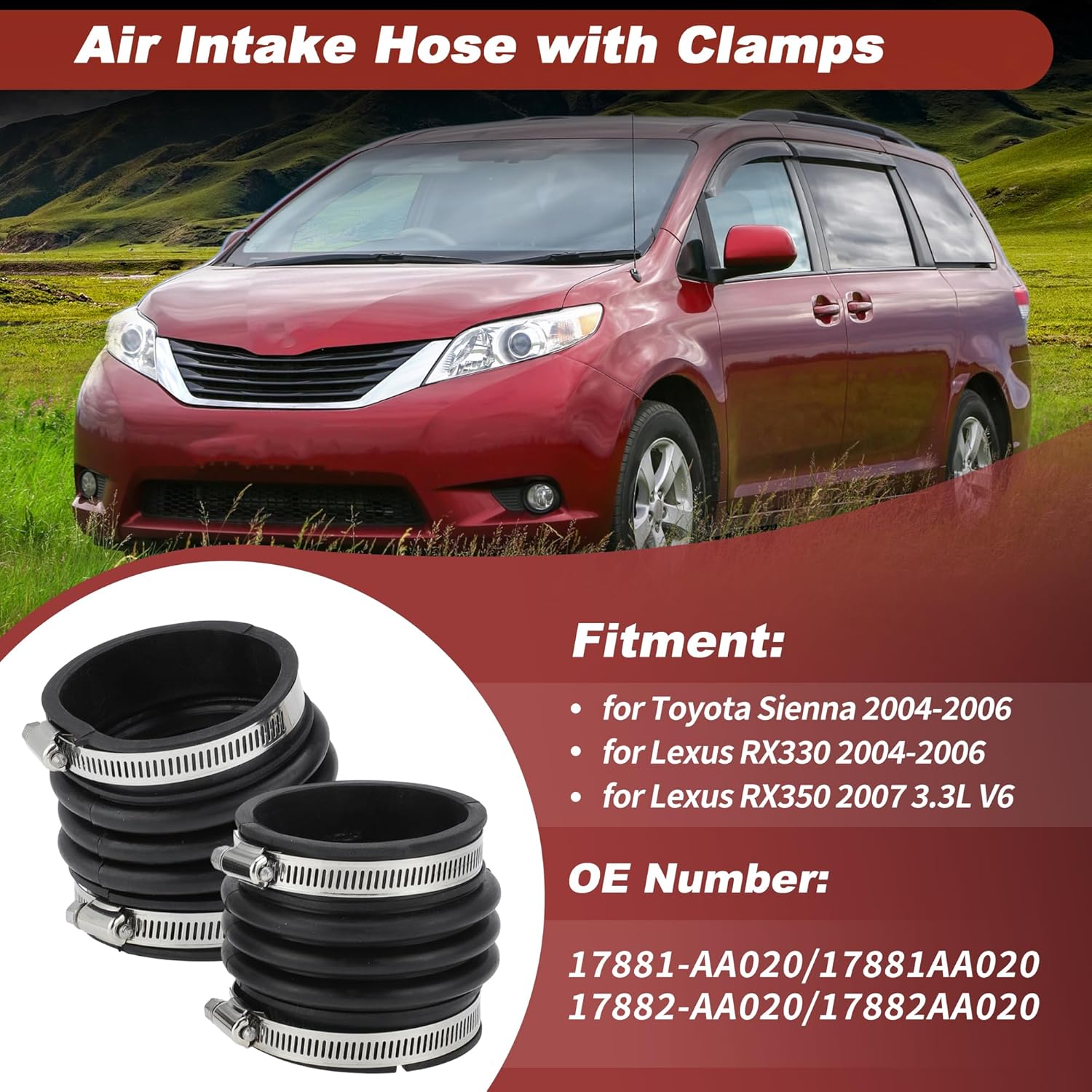 

№17881-AA020 Воздухозаборник для Toyota Sienna 2004 2005 2006 для Lexus RX330 2004-2006 для Lexus RX350 2007 3.3L V6 Резиновая трубка воздухозаборника двигателя